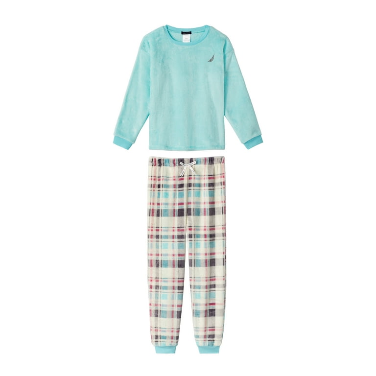 Nautica Girls Velvet Fleece Sleep Pajama Pants 2-Pack, Blue Stripes, Size 8  