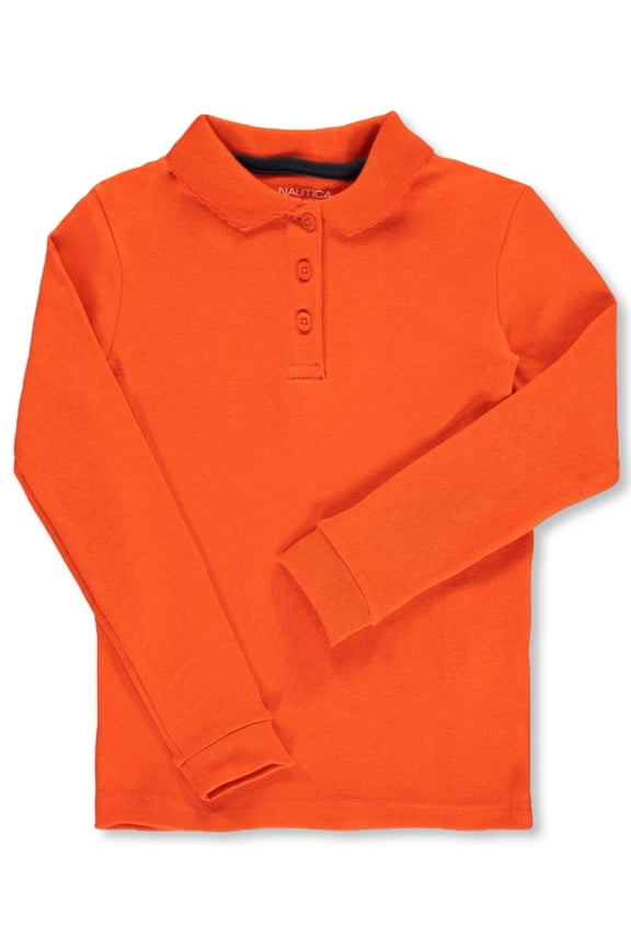 Girls’ School Uniform L/S Knit Polo with Picot Collar Color: orange Size: 4