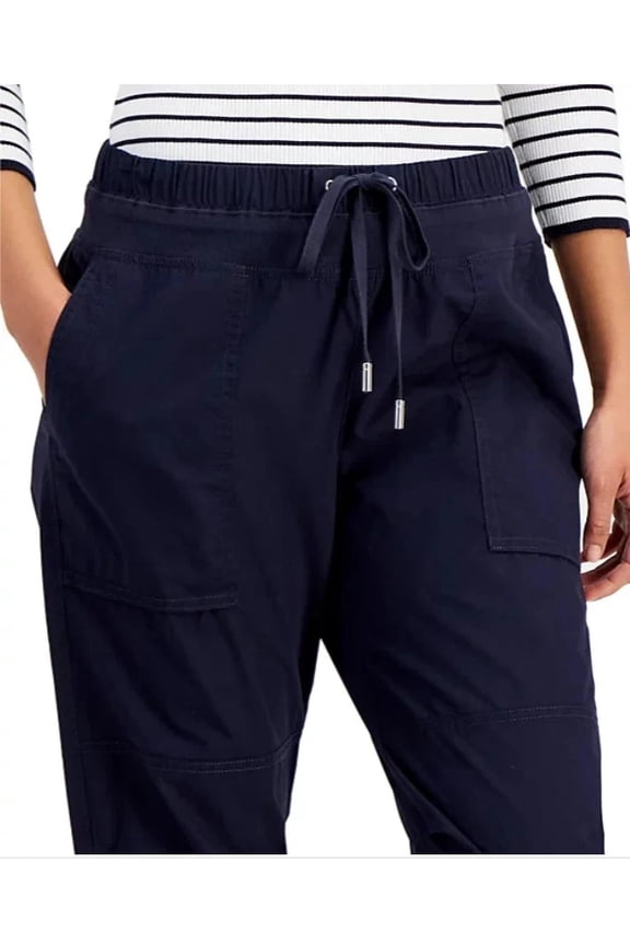Jeans Co. Womens Blue Cargo Pants L Petite Crop Roll-Tab