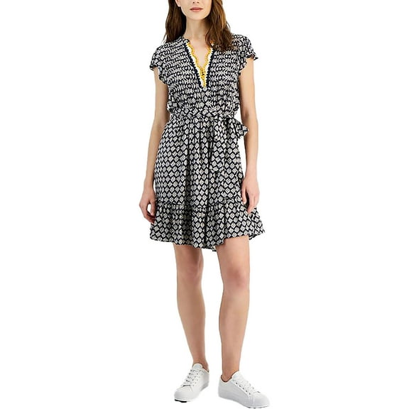 Nautica Jeans Co. Womens V-Neck Crochet Shift Dress