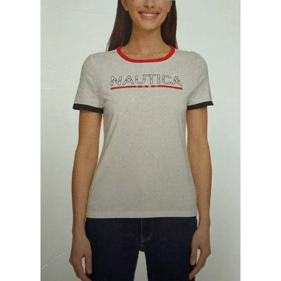 Nautica Jeans Ladies' Logo Short Sleeve Tee Shirt (White, XL)