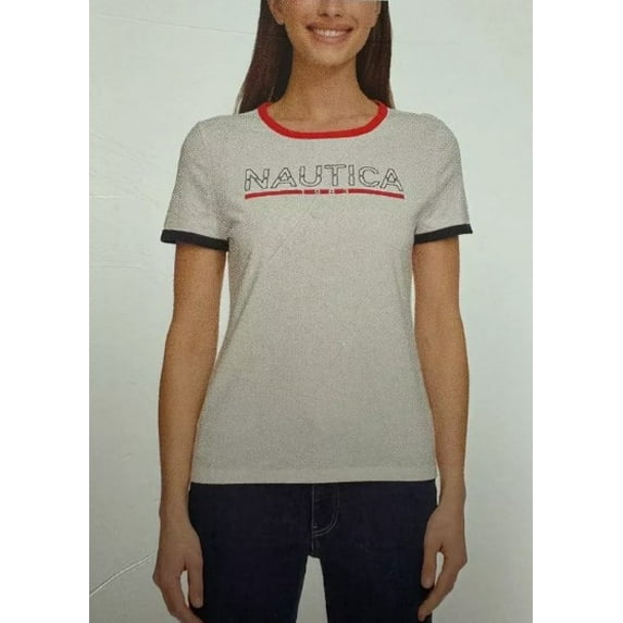 Nautica Jeans Ladies' Logo Short Sleeve Tee Shirt (White, XL)