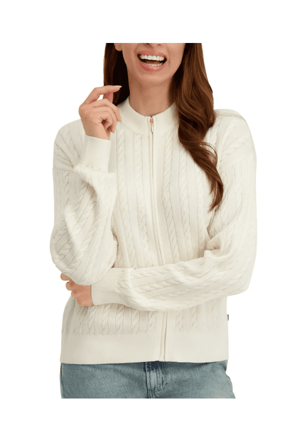 Jeans Women's Cable Knit Full Zip Sweater Large Ivory