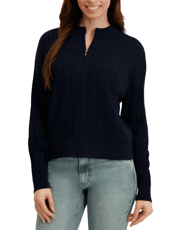 Nautica Jeans Women's Cable Knit Full Zip Sweater Navy Xl