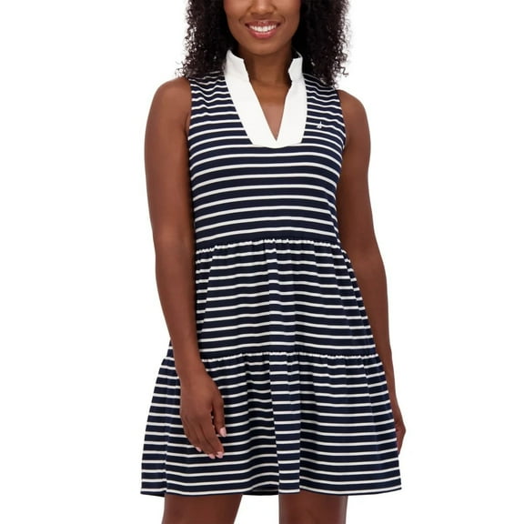 Nautica Jeans Women's Sleeveless Tiered Dress | Navy/White Stripe, 2XL