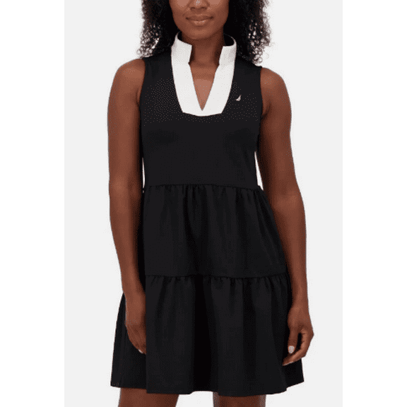 Nautica Jeans Women's Tiered Dress Black XXL