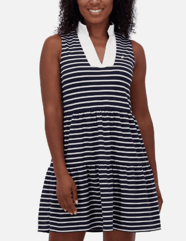 Nautica Jeans Women's Tiered Dress Navy/Ivory Large