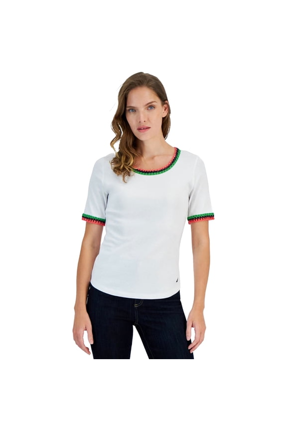 Jeans Womens Cotton Crochet-Trim Sh Brt White XL