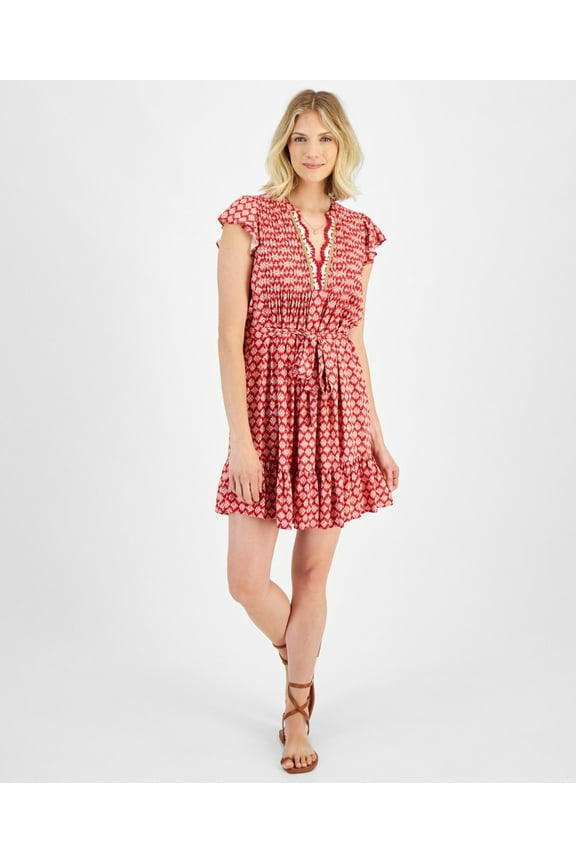 Jeans Women's Crochet-Trim Flutter-Sleeve Mini Dress - Samba Multi color