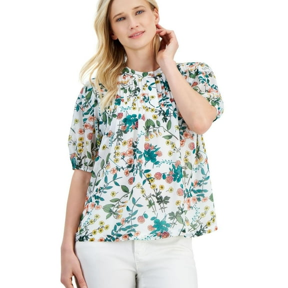 Nautica Jeans Womens Floral-Print Popover P White M