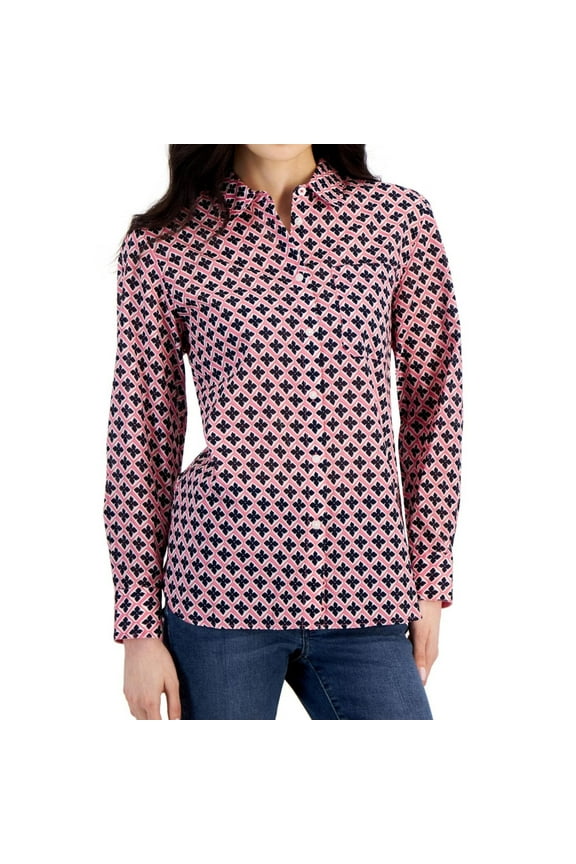Womens Printed Knit Blouse, Pink, Medium