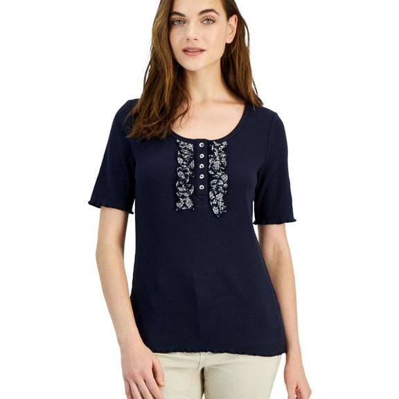 Nautica Jeans Womens Ribbed Short-Sleeve To Night Sky M