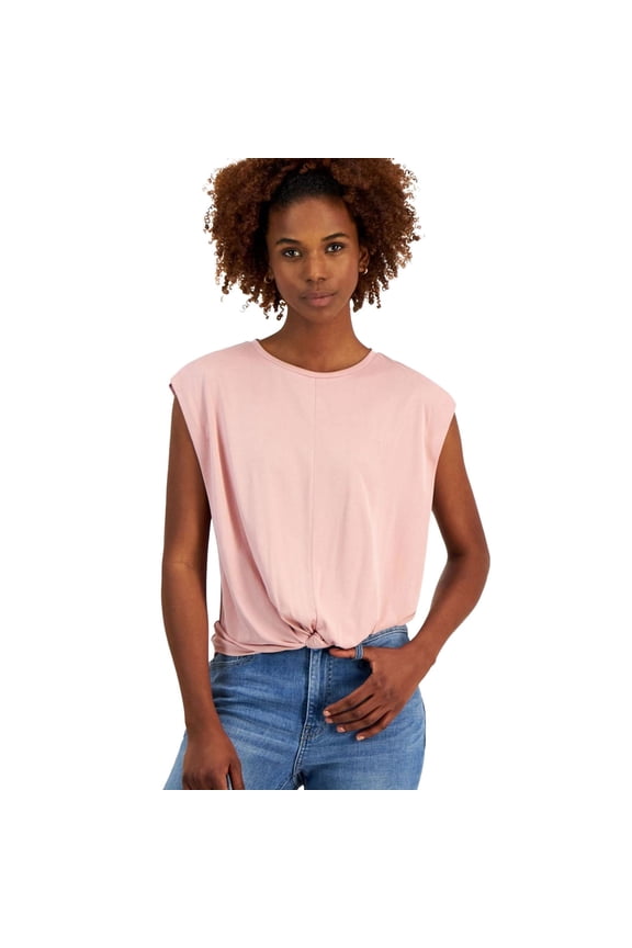 Womens Knot Front Basic T-Shirt, Pink, X-Small