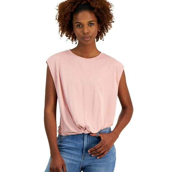 Nautica Womens Knot Front Basic T-Shirt, Pink, X-Small