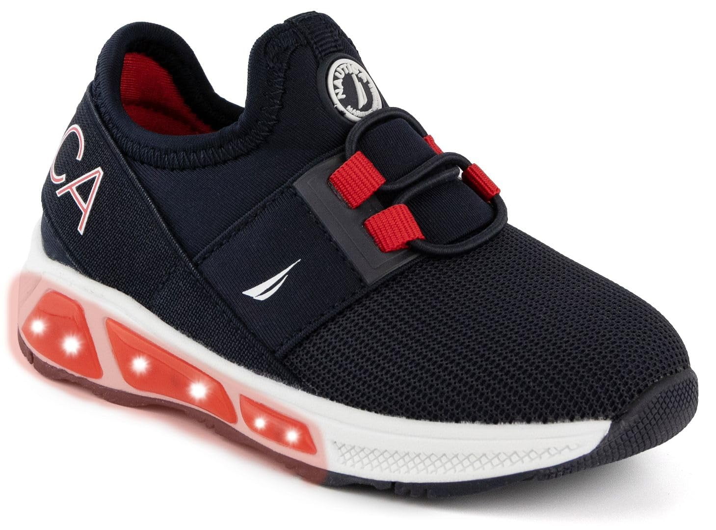 Nautica Kids Light Up Flashing Sneaker Athletic Slip-On Bungee Running Shoes Boy Girl Little Kid Big Kid-Neave Emboss-Navy Red-6