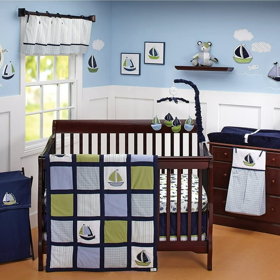 Nautica Kids Zachary 7-Piece Patchwork Sailboats Nursery Crib Bedding Set