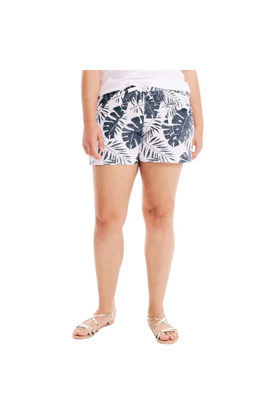 Ladies' Linen Blend Pull-On Shorts (Navy/White Floral, X-Large)