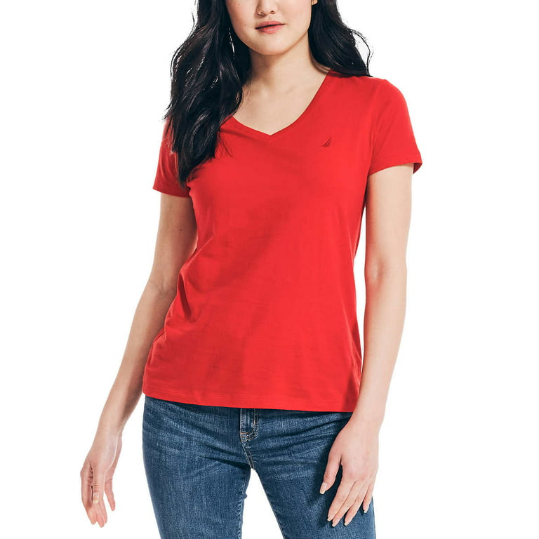 Nautica Ladies' Logo Tee Medium Size V-Neck Female Short Sleeve T Shirts  for Women