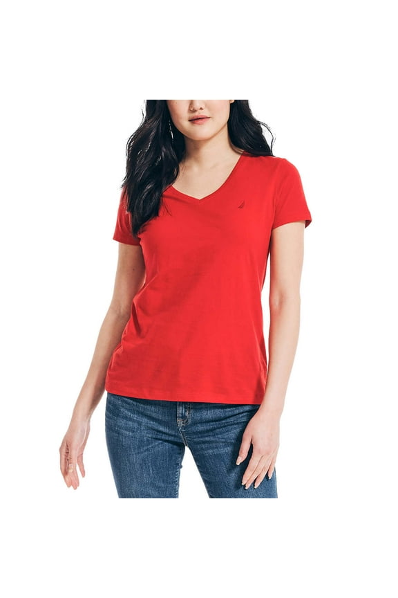 Ladies' Logo Tee Medium Size V-Neck Female Short Sleeve T Shirts for Women