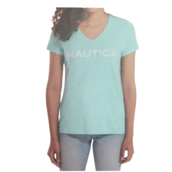 Nautica Ladies' Size Large Short Sleeve V-Neck T-Shirt, Blue