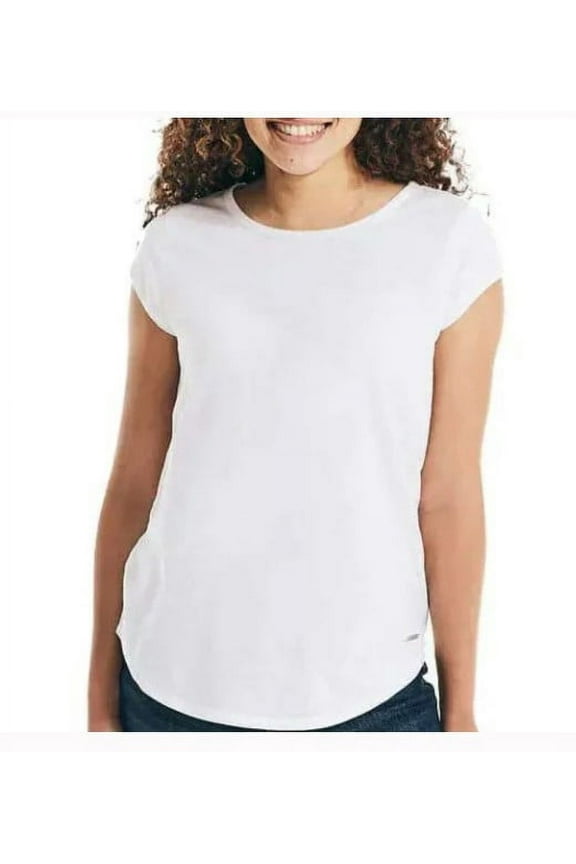 Women's Casual Solid Print Slub Tee, White, X-Small
