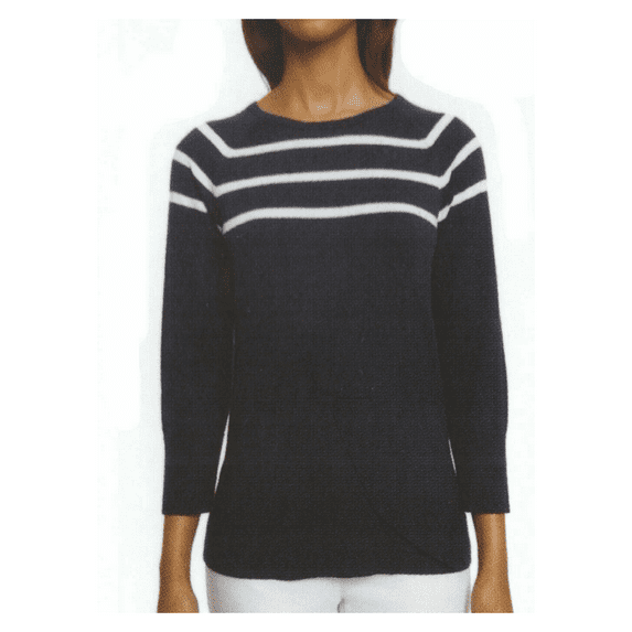 Nautica Ladies Striped Cotton Sweater, Navy, Size S