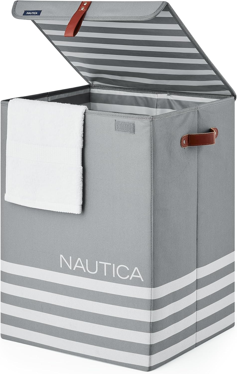 Nautica Laundry Basket, Foldable Hamper & Storage Bin with Lid, Closet Organizers, Home