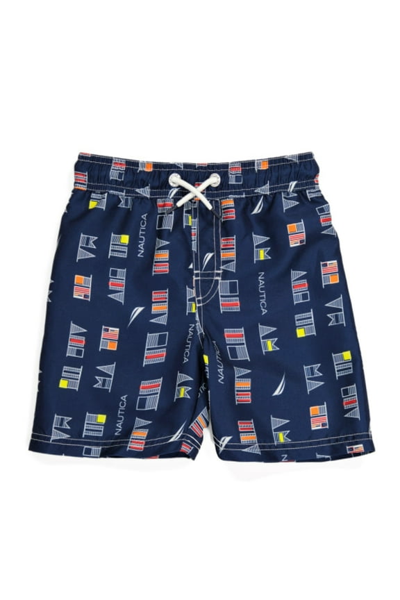 Little Boys Edgy Flag UPF 50+ Protection, Swim Trunks (Blue, 4)