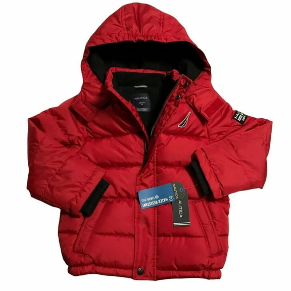 Nautica Little Boys Full Zip Jacket Size 4 Red-Black Water Resistant Hooded