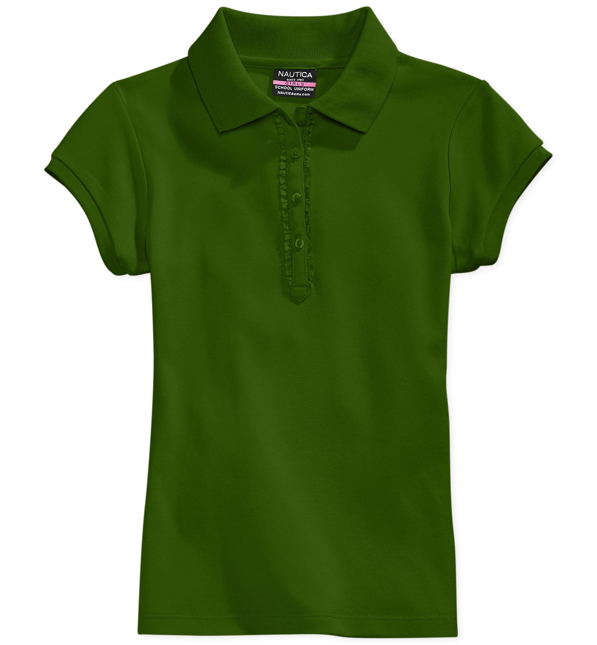 Nautica Little Girls Ruffle-Trim Polo Shirt (Green, 6X)