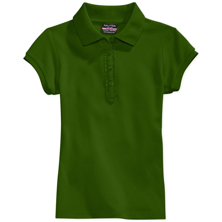 Nautica Little Girls Ruffle Trim Polo Shirt Green 6X