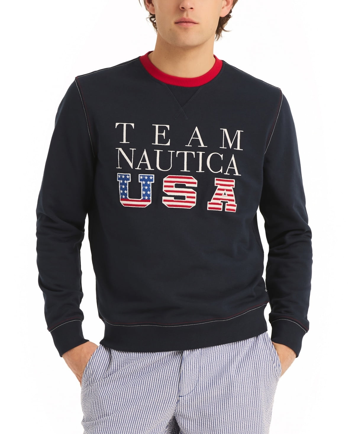 Nautica Men Regular fit Long Sleeve Crewneck Sweatshirt XXL Blue Solid