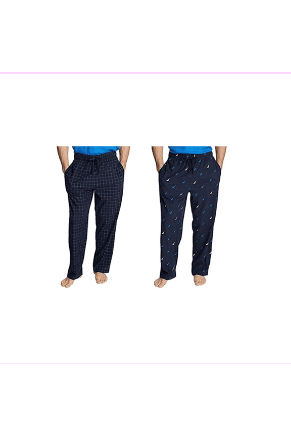 Men Sueded Fleece Pajama Pants 2 PACK (Navy-Sail-Plaid( S).