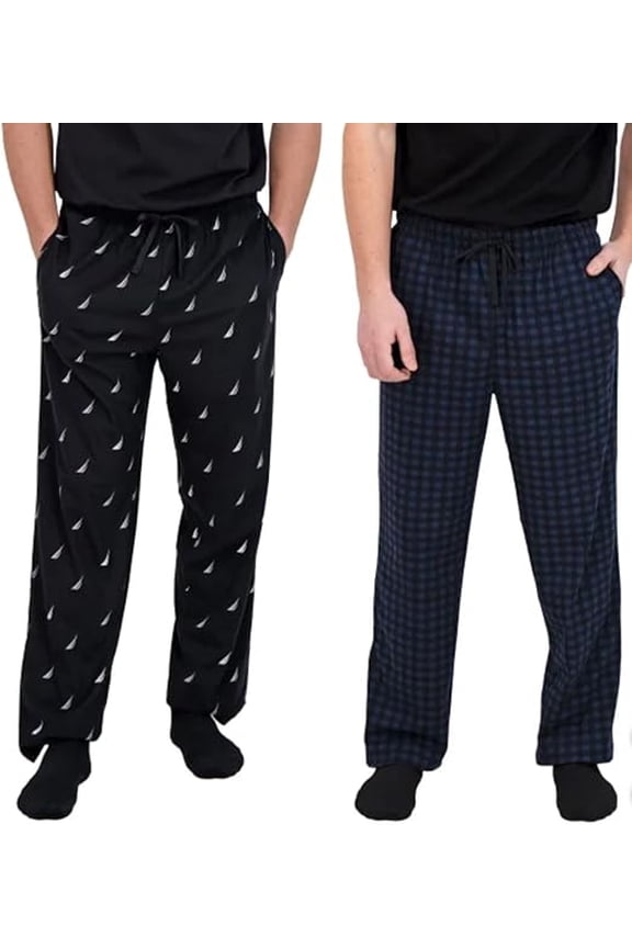 Men's 2 Pack Fleece Lounge Sleepwear Pajama Pants (Black (True Black/Maritime Navy)/Small)
