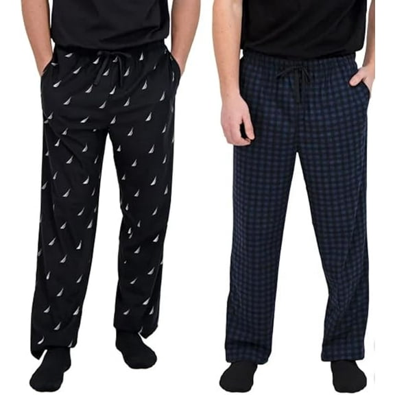 Nautica Men's 2 Pack Fleece Lounge Sleepwear Pajama Pants (Black (True Black/Maritime Navy)/Small)
