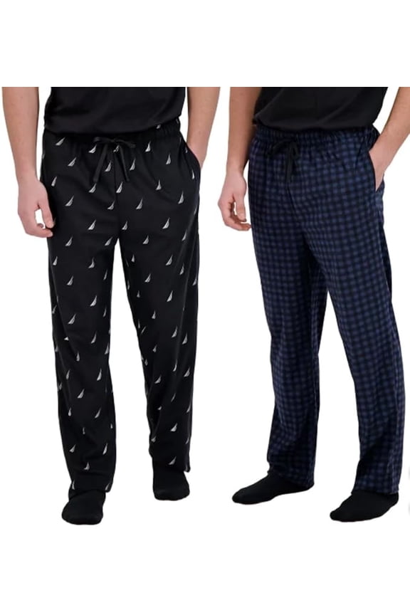 Men's 2 Pack Fleece Lounge Sleepwear Pajama Pants (Black (True Black/Maritime Navy), Large)