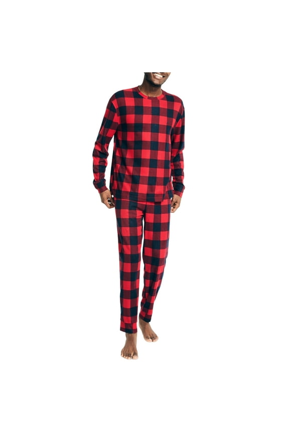 Men's 2-Piece Waffle Buffalo Knit Pajama Set X-Large Red Plaid