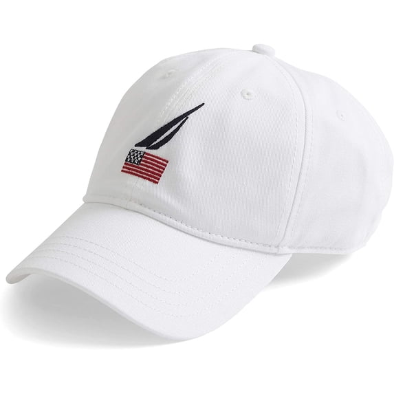 Nautica Men's American Flag Logo 6 Panel Baseball Cap | White
