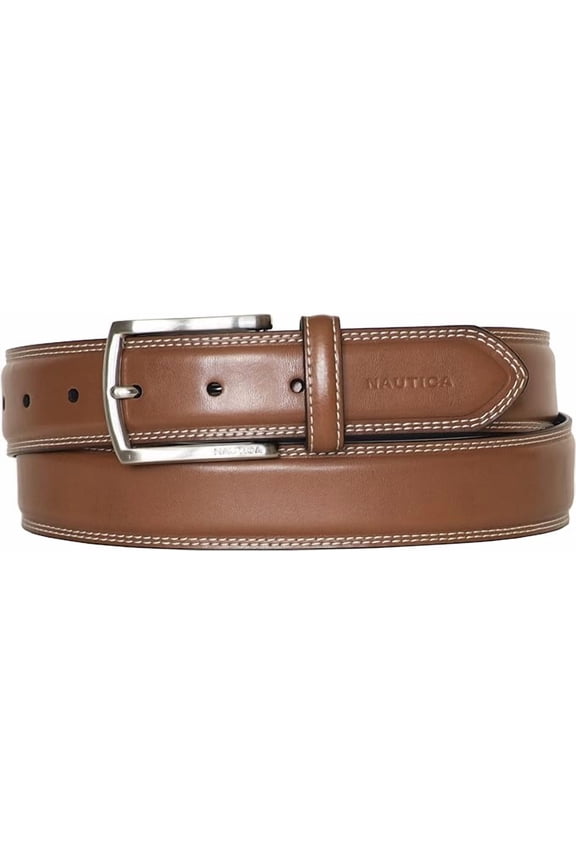 Men's Bold Fashion and Dress Double Stitch Leather Belt with Metal Buckle-226-36