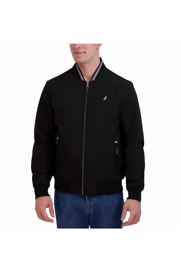 Men’s Bomber Jacket, Lightweight, Water Resistant, Large, Long Sleeve Zip Up Knit Mesh Collar