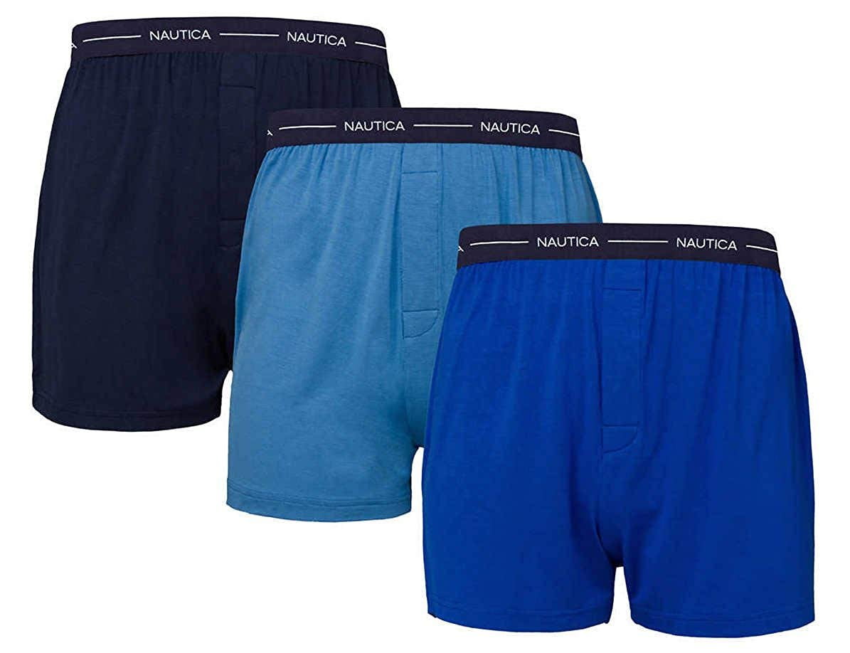 Nautica Men's Boxer Modal Cotton Fit Boxer with Functional Fly Tagless, 3  Pack (Medium, Navy- Sky Blue- Dark Blue) 