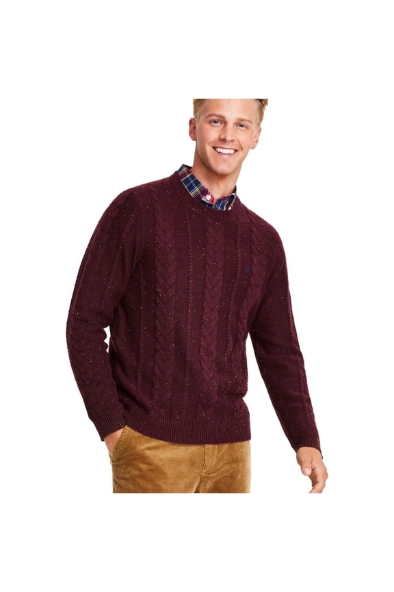 Men's Sustainably Crafted Cable-Knit Crewneck Sweater, Shipwreck Burgundy