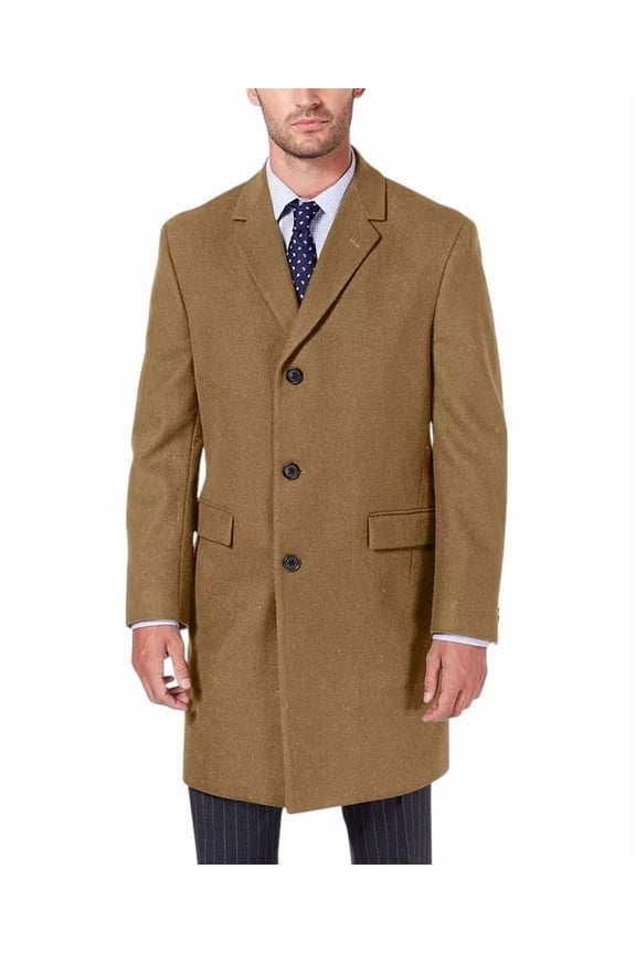 Men's Classic-Fit Batten Wool Overcoat Coat 42 R Camel