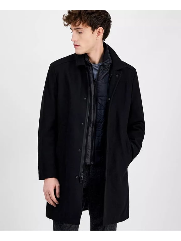 Men's Classic-Fit Bib Wool Blend Overcoat Coat 38 S Black