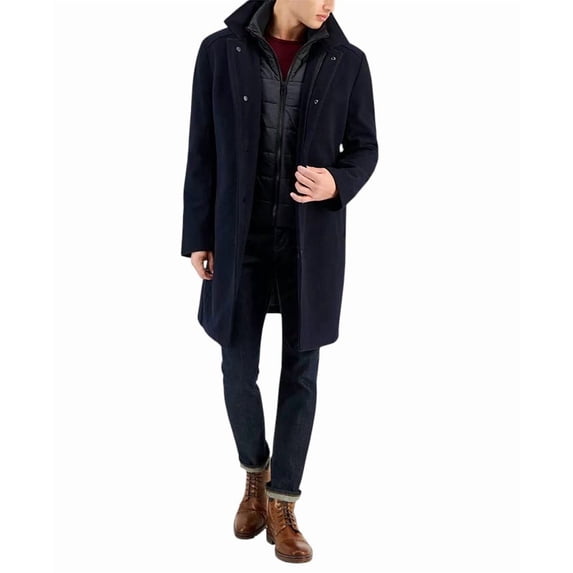 Nautica Men's Classic-Fit Bib Wool Blend Overcoat Coat 38S Navy Blue