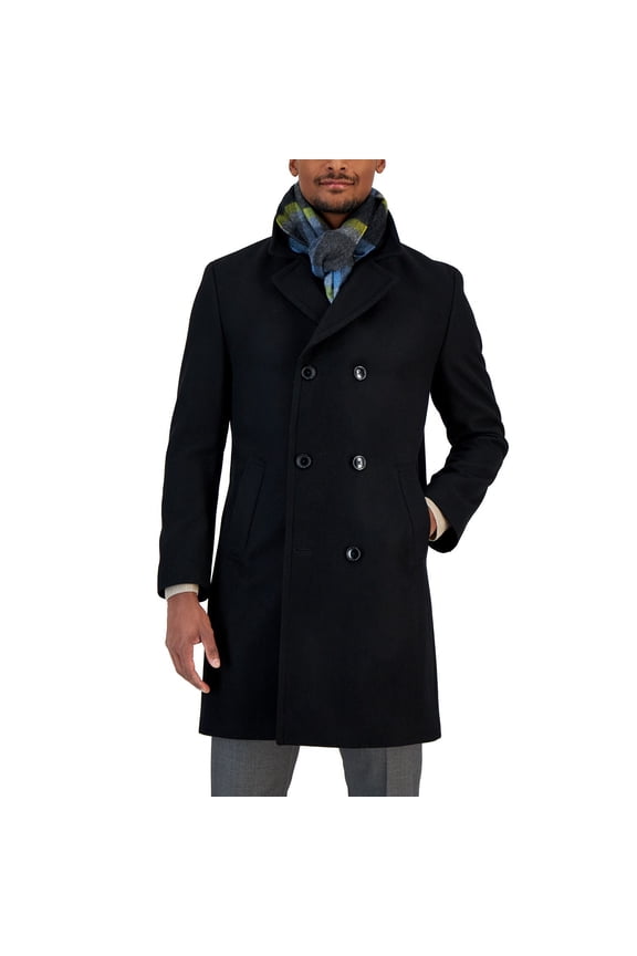 Mens Classic-Fit Double Breasted Wool Overcoat 38 Short Black - NWT $395