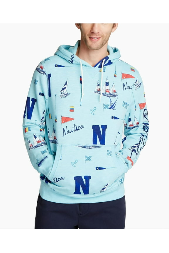 Mens Classic-Fit Limited-Edition Printed Logo Hoodies, Harbor Mist, X-Large
