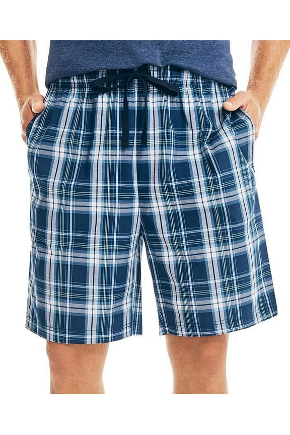 Men's Classic Fit Plaid Cotton Sleep Shorts Blue Size S
