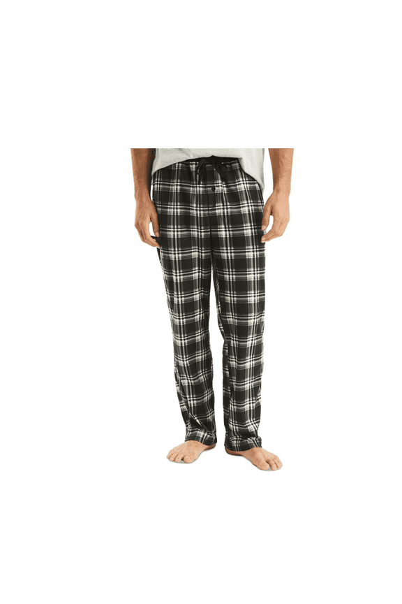 Mens Classic Fit Plaid Fleece Pajama Pants Size LARGE, True Black