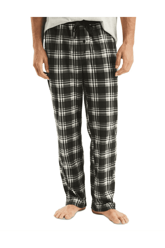 Mens Classic Fit Plaid Fleece Pajama Pants Size M, True Black